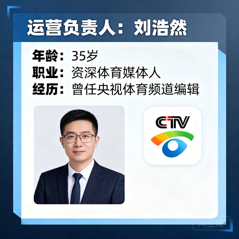 运营负责人刘浩然，35岁男性，资深体育媒体人，曾担任央视体育频道编辑